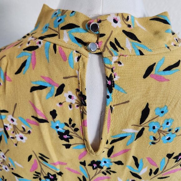 Maeve Anthropologie Meadowsweet Blouse Sz 6 Yellow Floral Keyhole Neck Feminine - Picture 6 of 6